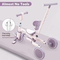 Bobike 5-in-1 toddler tricycle with push handle and seat backrest in purple - view 15