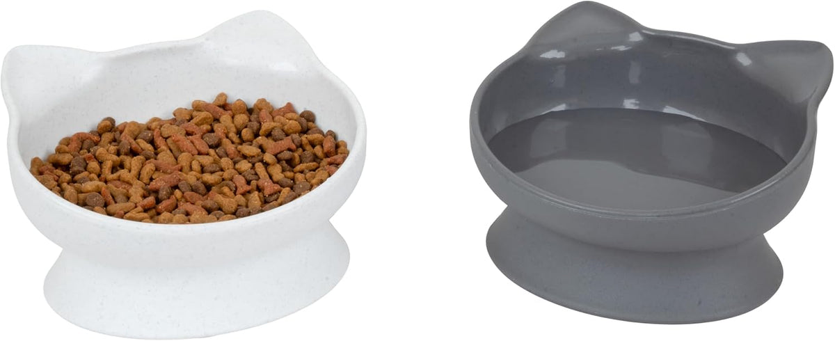 Kitty City Elevated Cat Bowls - White & Gray / Large