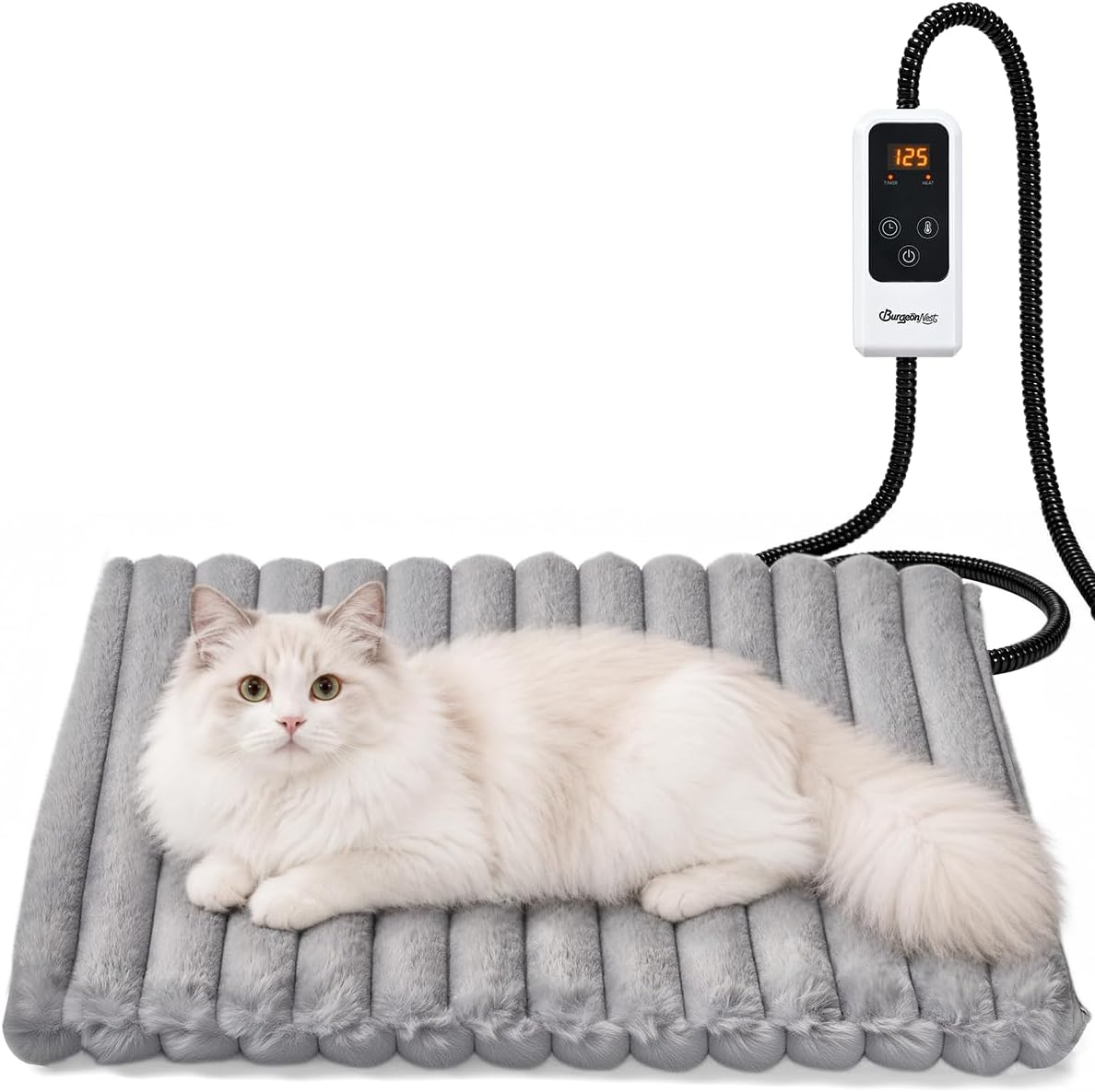 BurgeonNest Cat Heating Pad, Indoor Heated Cat Bed - Grey / M: 18 x 16 inches