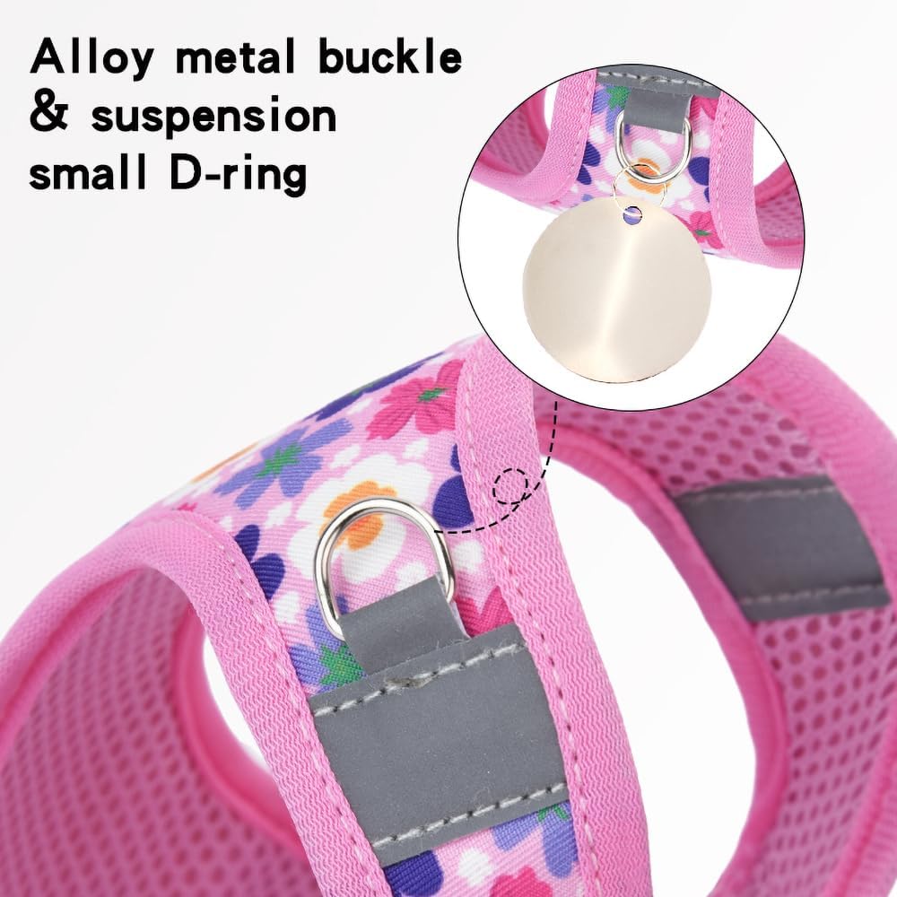 Step in Dog Harness and Leash Set, Pet Vest Harness - Flower-Pink / XS - image 2