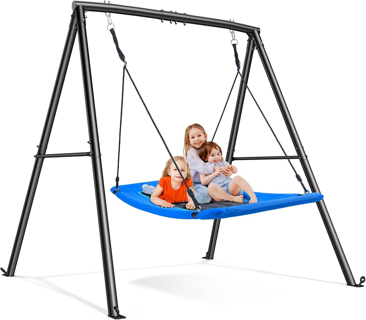 Trekassy 60" Platform Saucer Swing with Stand - Black Frame + Blue Swing / 440LBS & 6FT