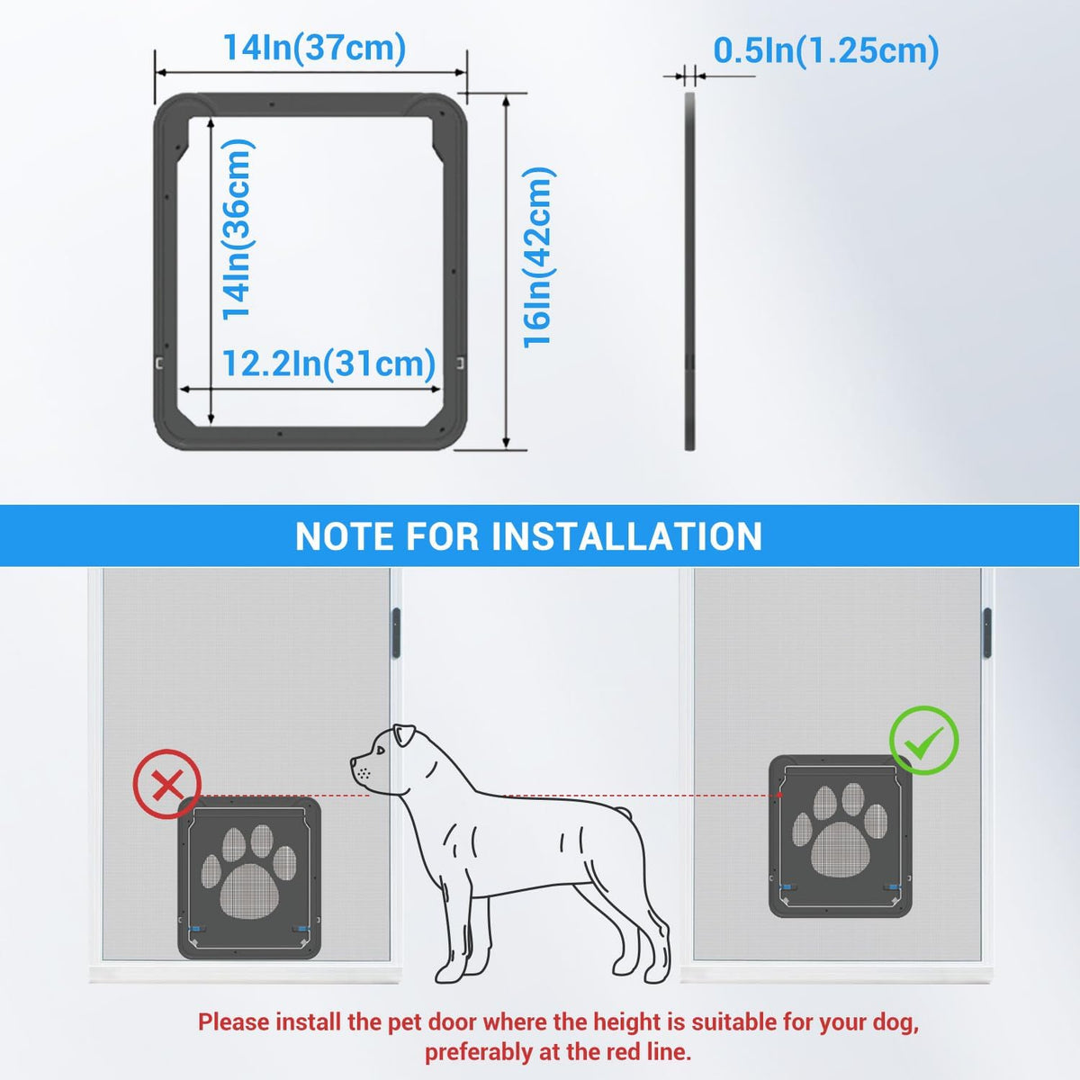 Dog Door for Screen Door, Cat Door Screen Small Dog Door Insert for Sliding Door Easy Install - 12" x 14" Black Large - image 2
