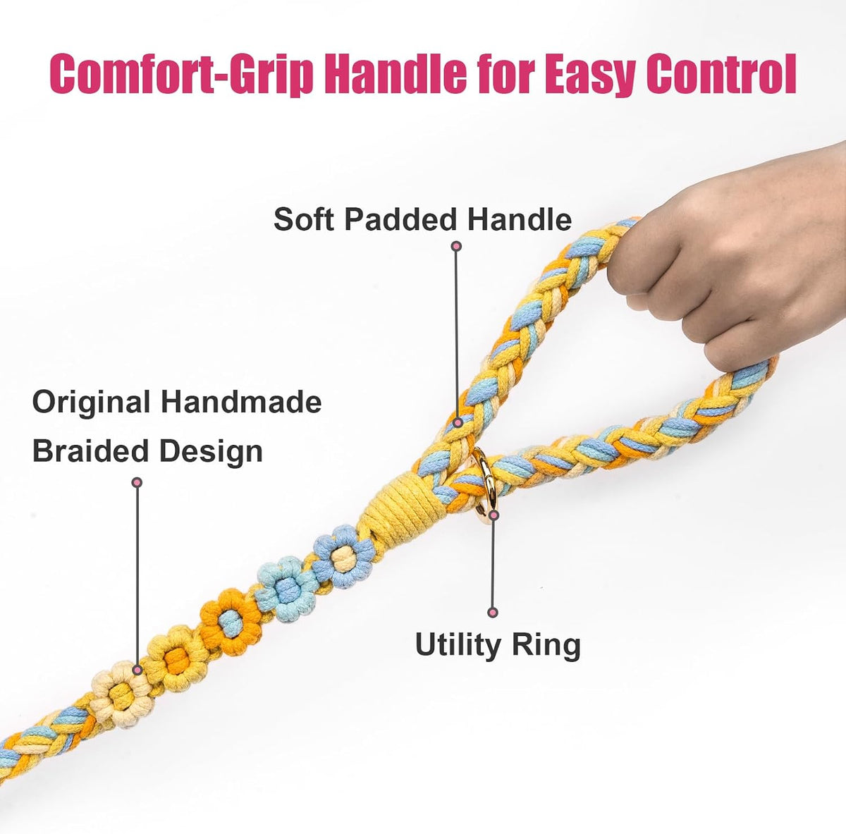5FT Braided Cotton Rope Leash for Small, Medium and Large Dogs - Sunshine Breeze - image 3