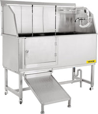 VEVOR Dog Grooming Tub, 62" L Pet Wash Station, 304 Stainless Steel Pet Grooming Tub Rated 661LBS Load Capacity, Non-Skid Dog Washing Station Comes with Ramp, Faucet, Sprayer and Drain Kit