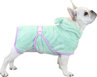 Dog Bathrobe, Microfiber Fast Drying Absorbent Hooded Bath Towel White for Puppy Small Medium Large - S:20-35LB (2nd Generation) / Green
