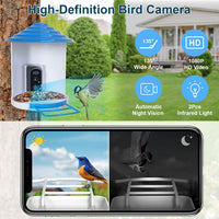 Smart Bird Feeder With Solar Powered Camera 1080P HD AI Identify PIR Motion Auto Capture Video Cloud Card Storage WiFi C