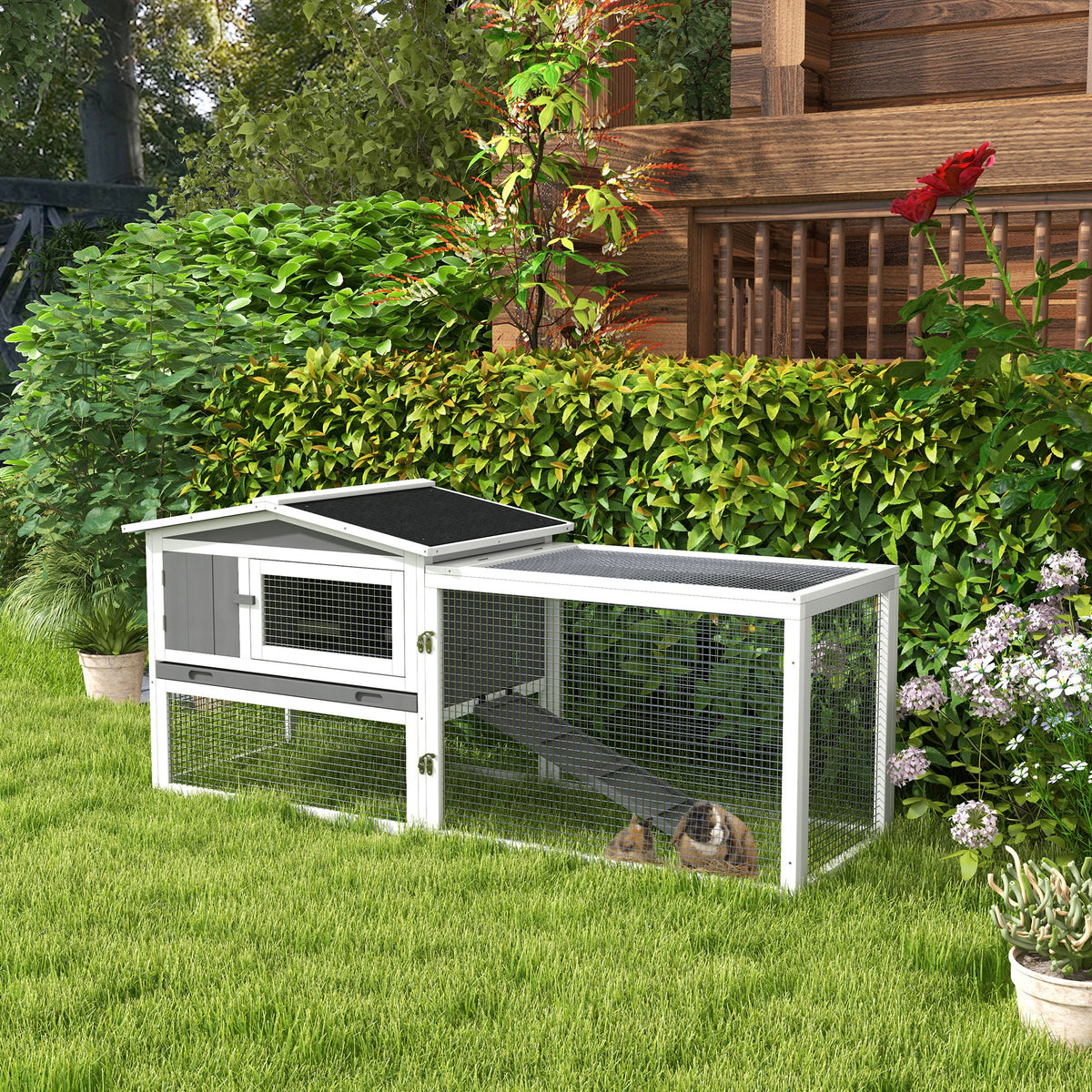 Rabbit Hutch 2-Story Bunny Cage, Guinea Pig Cage Indoor Outdoor, Small Animal House with Slide Out Tray, for Rabbits, Ch