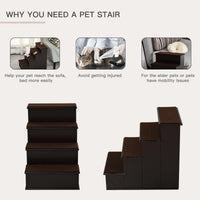 4 Levels Wooden Dog Steps Pet Stairs for High Bed, Cat Ladder for Bed Couch with Non-Slip Carpet, Dark Coffee