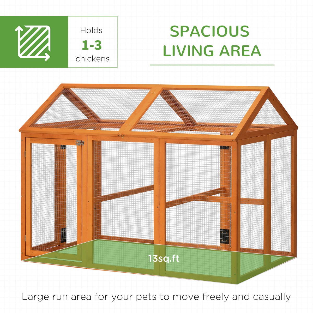 Wooden Chicken Run, Combinable Design with Perches, 4.6 x 2.8, Orange