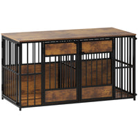 Wooden Dog Crate Furniture, Large Dog Kennel with Storage Top, Indoor Pet Cage