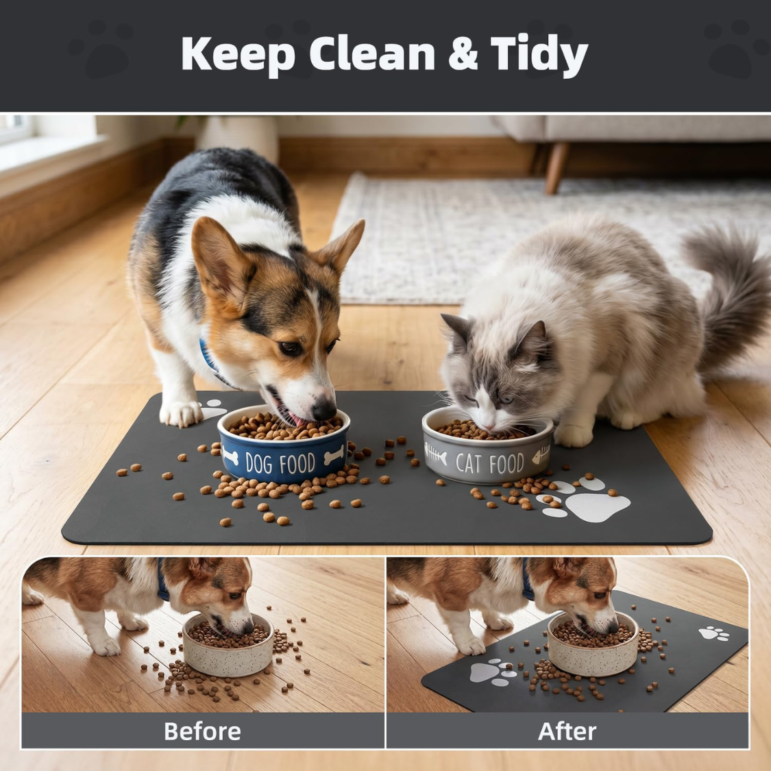 Pet Feeding Mat-Absorbent Dog Mat For Food And Water Bowl No Stains Easy Clean Dog Food Mat-Quick Dry Water Dispenser Pu