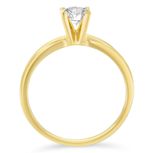 GIA Certified 14K Yellow Gold 1/2 Cttw Diamond Solitaire Engagement Ring (H Color, SI1 Clarity) - Size 6