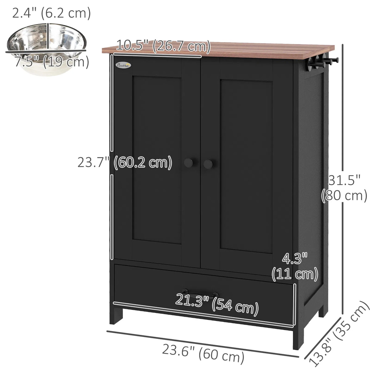 Pet Food Storage Container Dog Feeding Station w/ Adjustable Panel, Hooks, for Medium Sized Dogs, Black