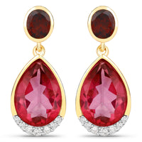 7.98 Carat Genuine Pink Topaz, Rhodolite Garnet and White Diamond .925 Sterling Silver Earrings