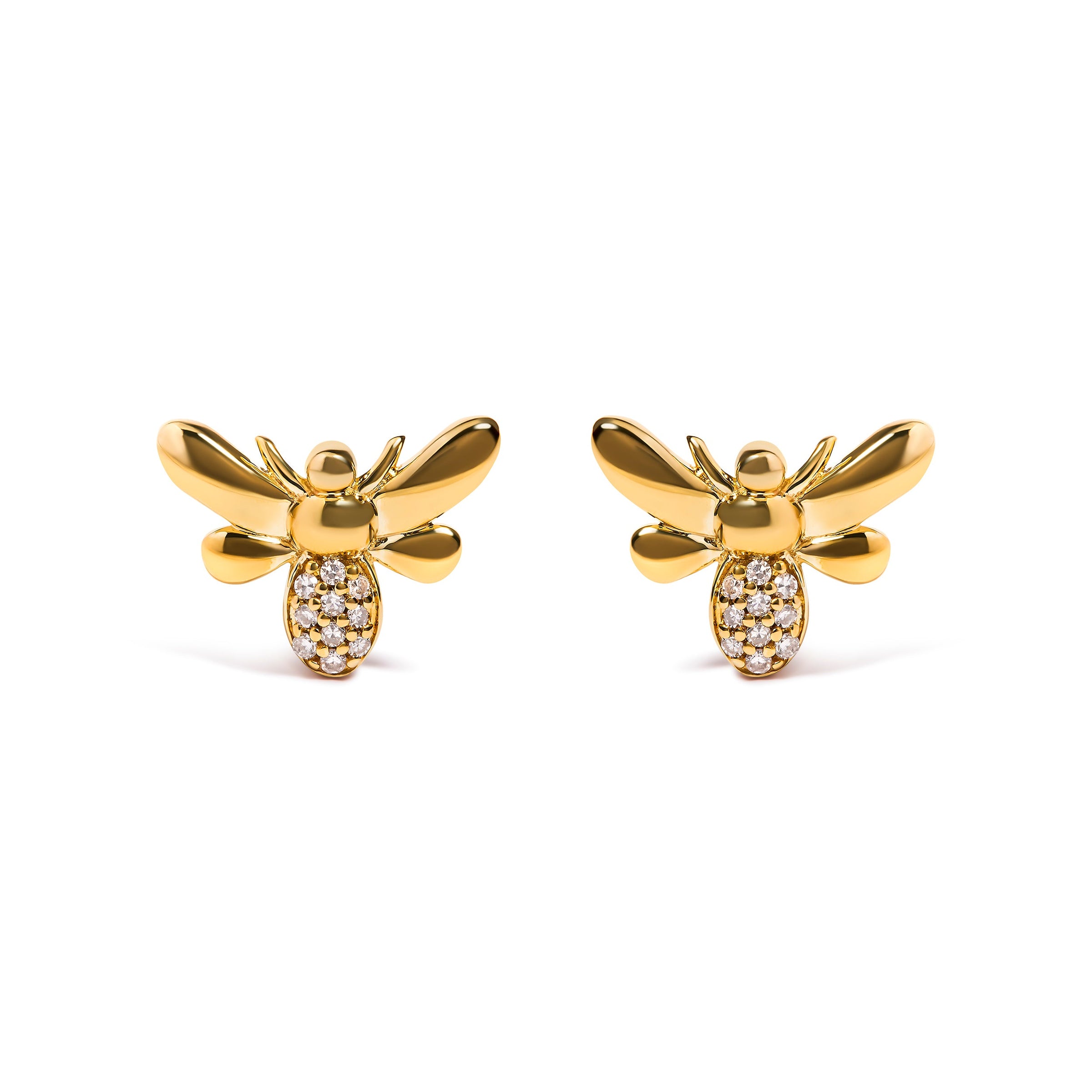10K Yellow Gold Diamond Accented Bumble Bee Stud Earring (H-I Color, I1-I2 Clarity)