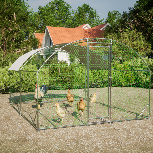 Large Chicken Coop Metal Chicken Run With Waterproof And Anti-UV Cover, Dome Shaped Walk-in Fence Cage Hen House For Out