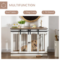 47in Dog Crate Furniture with Divider Panel, Wooden Dog Kennel TV Stand for Large Breeds, Pet House Side Table for 2 Sma