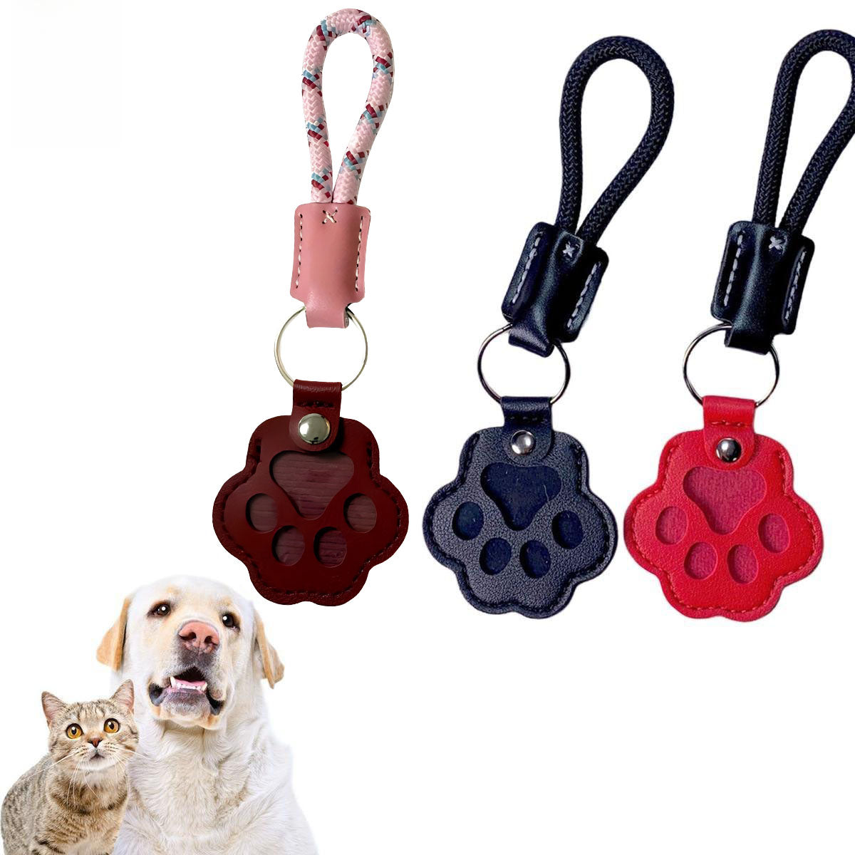 Pet Fur Memory Charm Leather Keychain Keepsake For Dog Cat Hair Paw-Shaped Design Memorial Sympathy Gift For Grieving Ow
