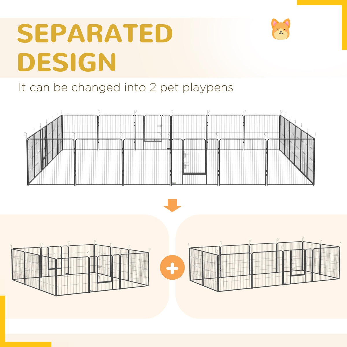 24 Panel Dog Playpen for Small and Medium Dogs with Lockable Door, 15.7 x 15.7 x 2.6