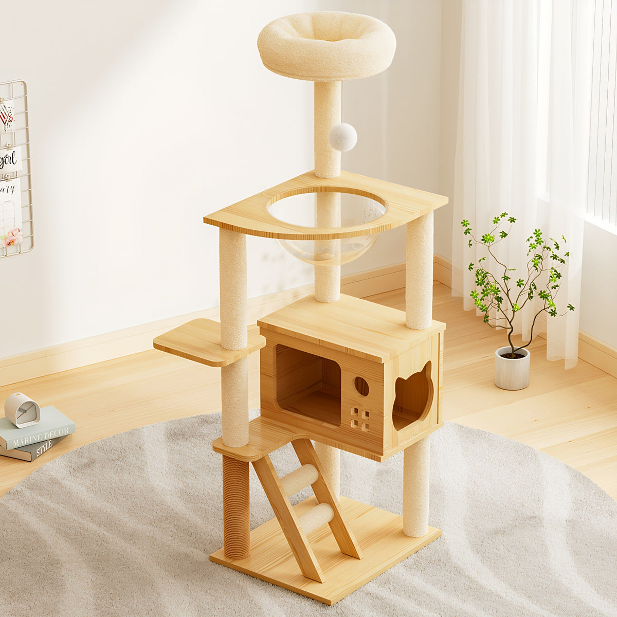 48.8" Modern Cat Tower, Wood Cat Tree Tower for Indoor Cats, Cat Treewith Sisal-Covered Scratching Posts and Top Perch, 