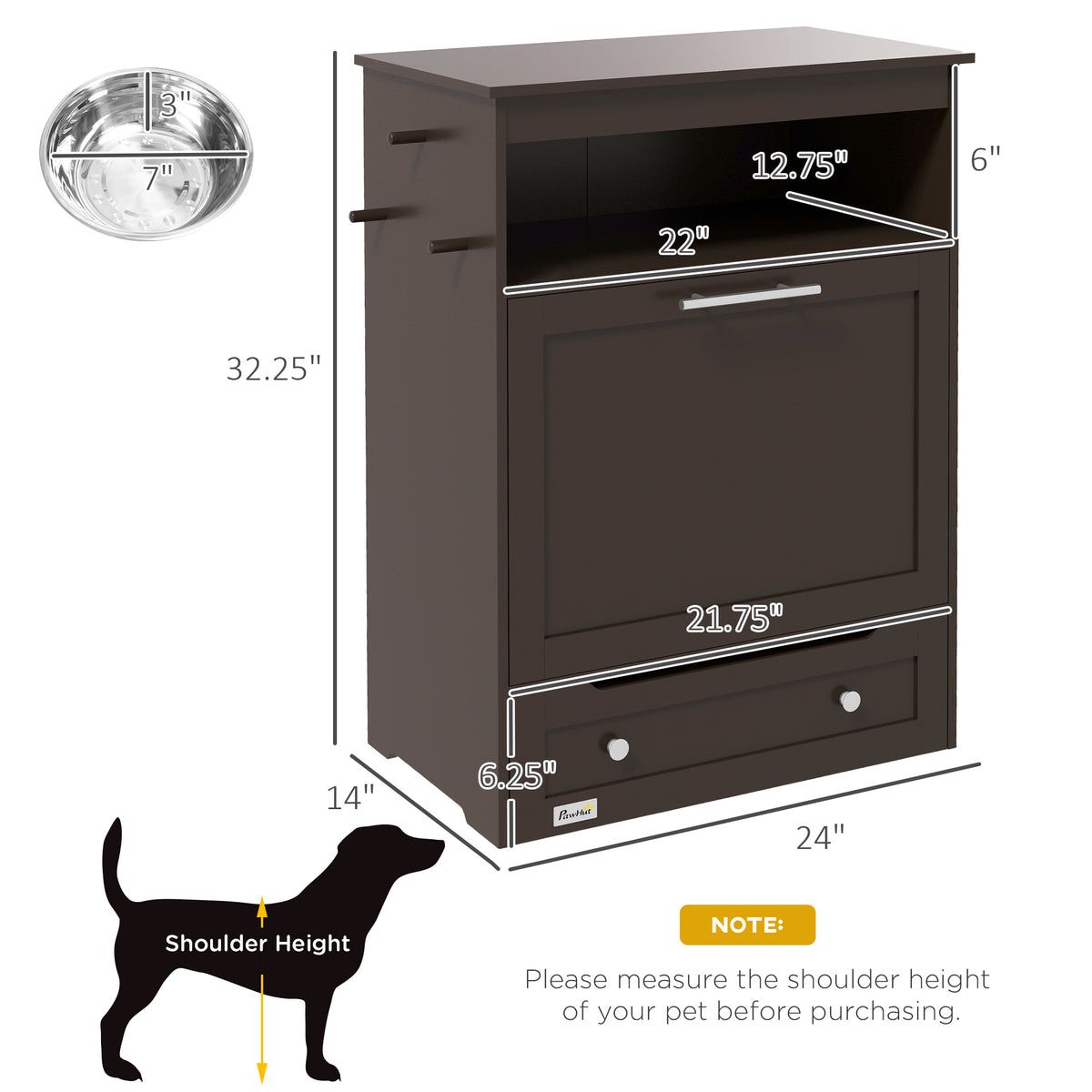 Pet Feeder Station Storage Cabinet, Dog Food Storage Container with Dog Raised Bowls, Watering Supplies, Gray