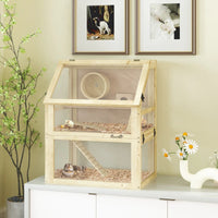 3 Tier Wooden Hamster Cage W Detachable Bottom, Hut, Seesaw, Exercise Wheel, Ramps