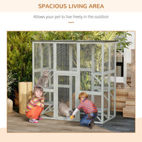 Large Outdoor Catio Enclosure, Weatherproof Cat House with Asphalt Roof, Wooden Cat Patio Cage with 6 Balanced Platforms