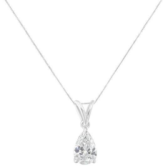 IGI certified 10K White Gold 1/2 cttw Diamond Pear Pendant Necklace (I-J, I1)
