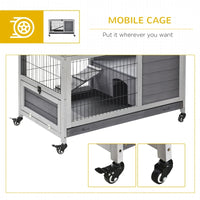PawHut Indoor Rabbit Enclosure, Wooden Elevated Cage Habitat With Enclosed Run With Wheels - Ideal For Rabbits And Guine