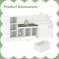 Kids Bookcase with Reading Nook 4-in-1 Standing Toy Organizer-White