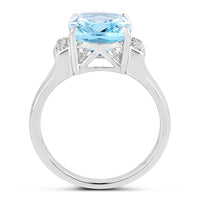 4.28 Carat Genuine Blue Topaz and White Topaz .925 Sterling Silver Ring