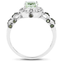 1.07 Carat Genuine Green Amethyst, Green Diamond and White Diamond .925 Sterling Silver Ring
