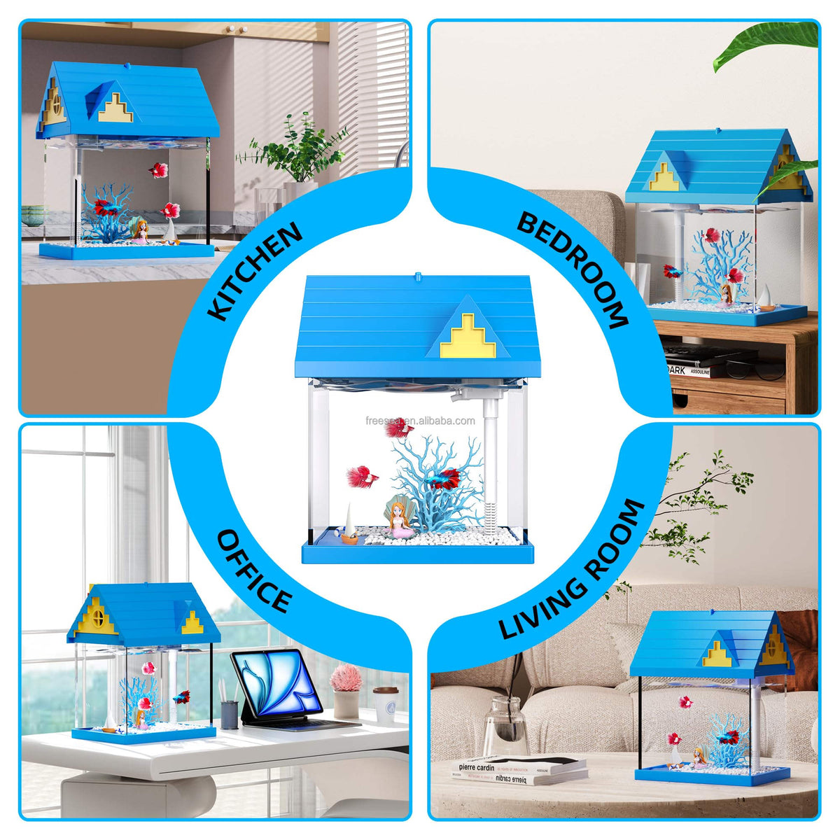 FREESEA 2-gallon Acrylic Fresh-keeping Fish Tank, Equipped With Filtration And Lighting, Suitable For Shrimp, Jellyfish,