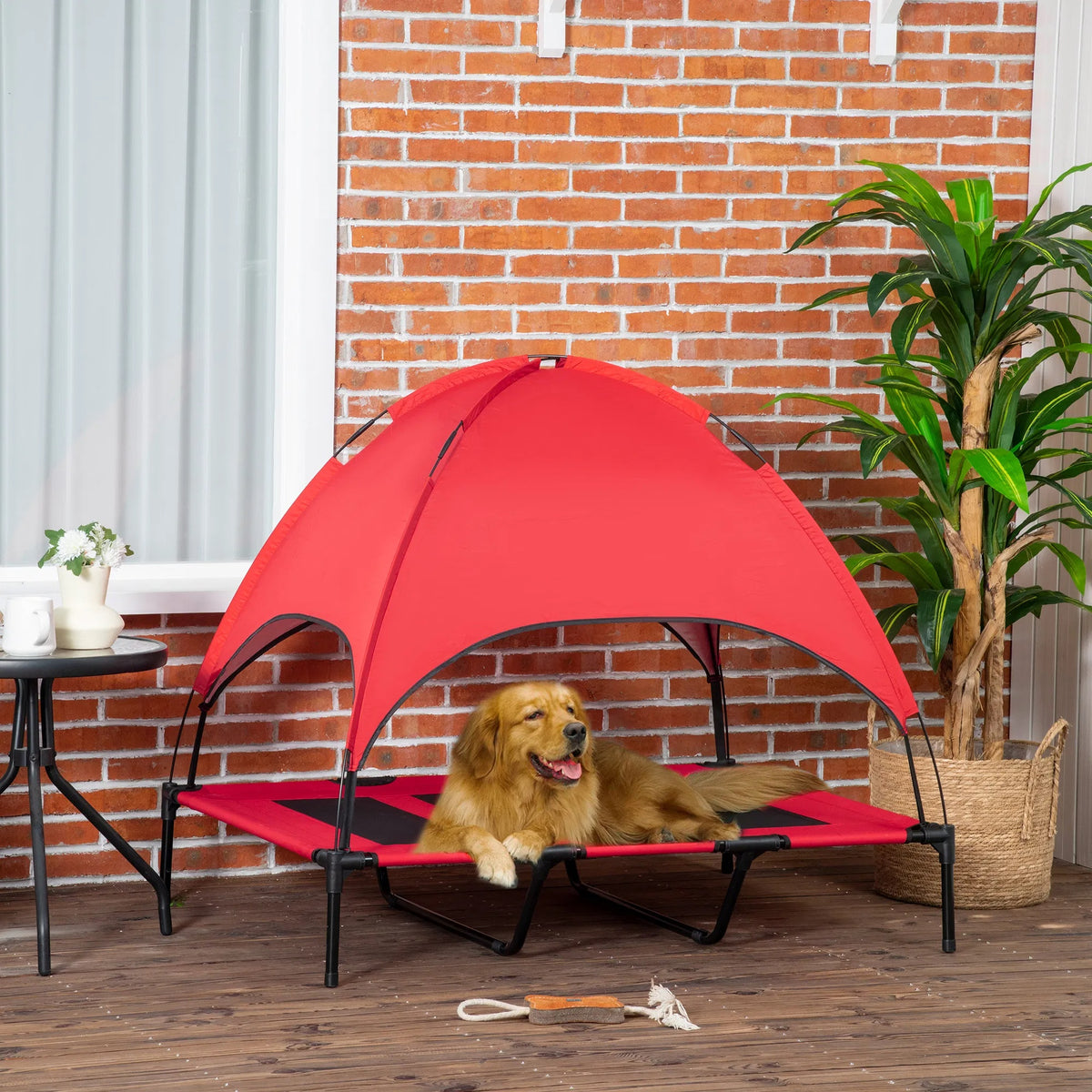 48 In X 36 In Elevated Dog Cot Cooling Pet Bed With UV Protection Canopy Shade, Portable Raised Outdoor Dog Bed, Heavy D