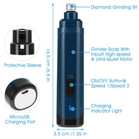 1Pc Dog Nail Grinder 2 Speeds Quiet USB Rechargeable Pet Nail Grinder Professional Pet Nail Trimmer Cordless Paws Groomi