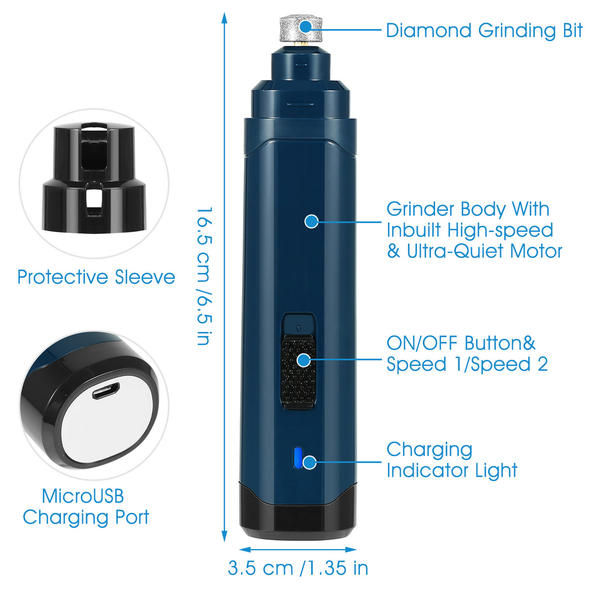 1Pc Dog Nail Grinder 2 Speeds Quiet USB Rechargeable Pet Nail Grinder Professional Pet Nail Trimmer Cordless Paws Groomi
