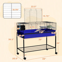 Two-Story Small Animal Cage Removable from Stand, Pet Habitat with Shelf & Wheels, 39" x 20.5" x 36.5", Blue