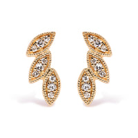 10K Yellow Gold 1/10 Cttw Diamond Triple Leaf Stud Earring (H-I Color, I1-I2 Clarity)
