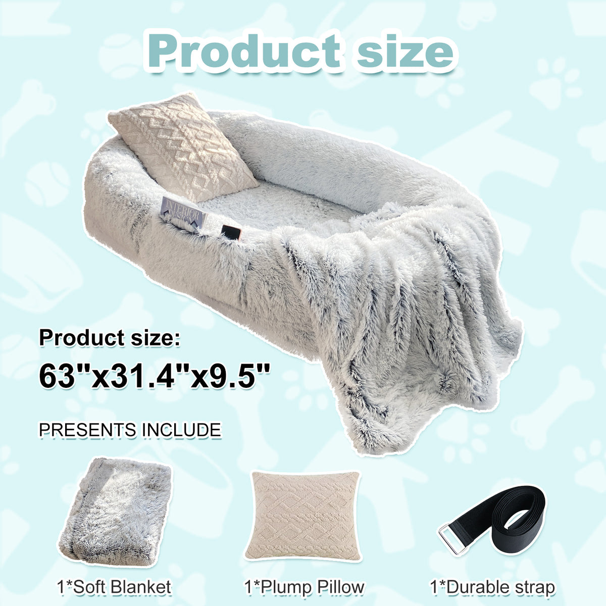 Human Dog Bed - 63 In X 31.4 In X 9.5 In Washable Faux Fur Lounger For Adults & Pets, Cushion With Orthopedic Support, I