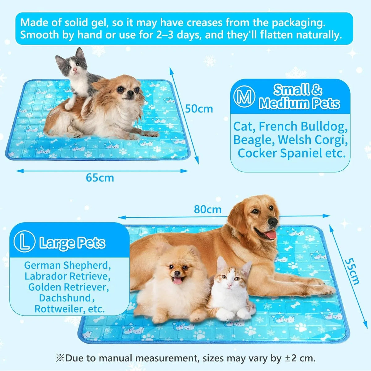 Dog Cooling Mat, Pet Cooling Mat With Non-Toxic Solid Gel, Self-Cooling Pad For Dogs, Waterproof, Durable Cooling Bed Fo