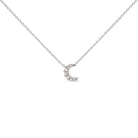 10K White Gold Diamond Accented Crescent Moon Shaped 18" Inch Pendant Necklace (H-I Color, I1-I2 Clarity)