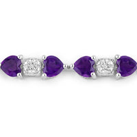 9.56 Carat Genuine Amethyst and White Diamond .925 Sterling Silver Bracelet