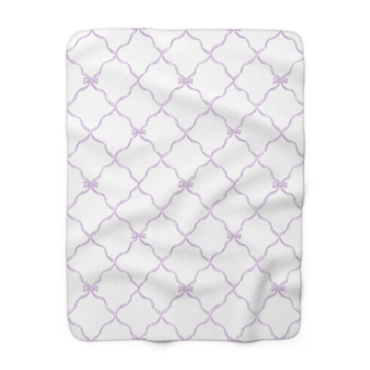 Three Bees Trellis Bow Cozy Sherpa Fleece Blanket - Lavender - BIG FRENCHIES