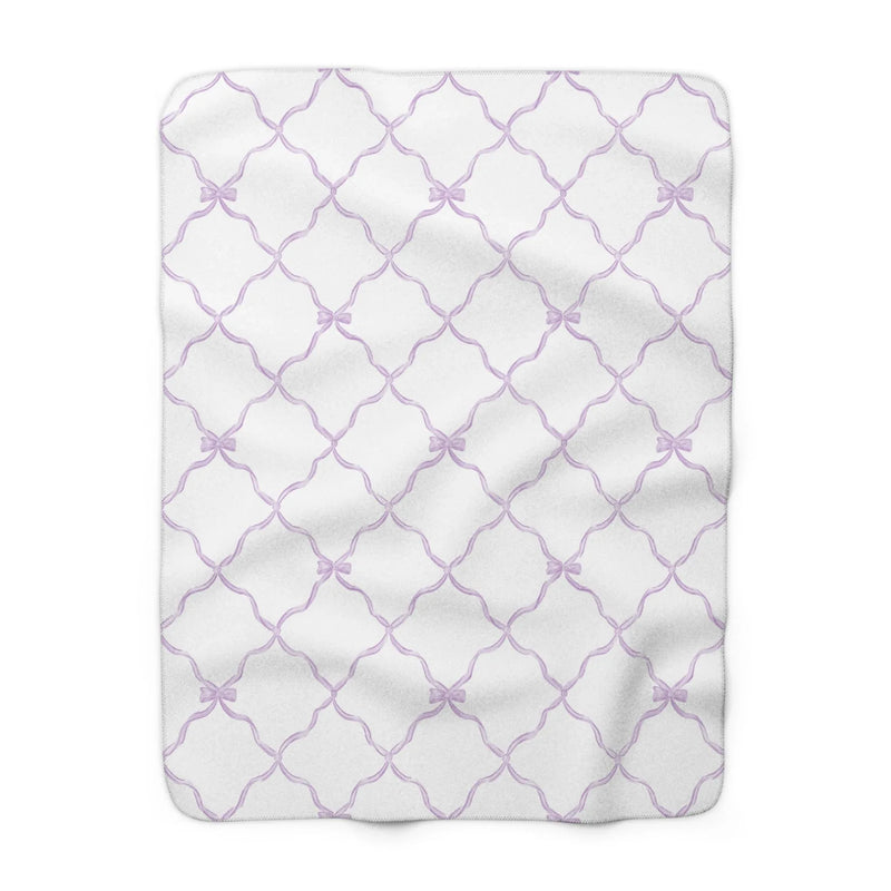 Three Bees Trellis Bow Cozy Sherpa Fleece Blanket - Lavender - BIG FRENCHIES