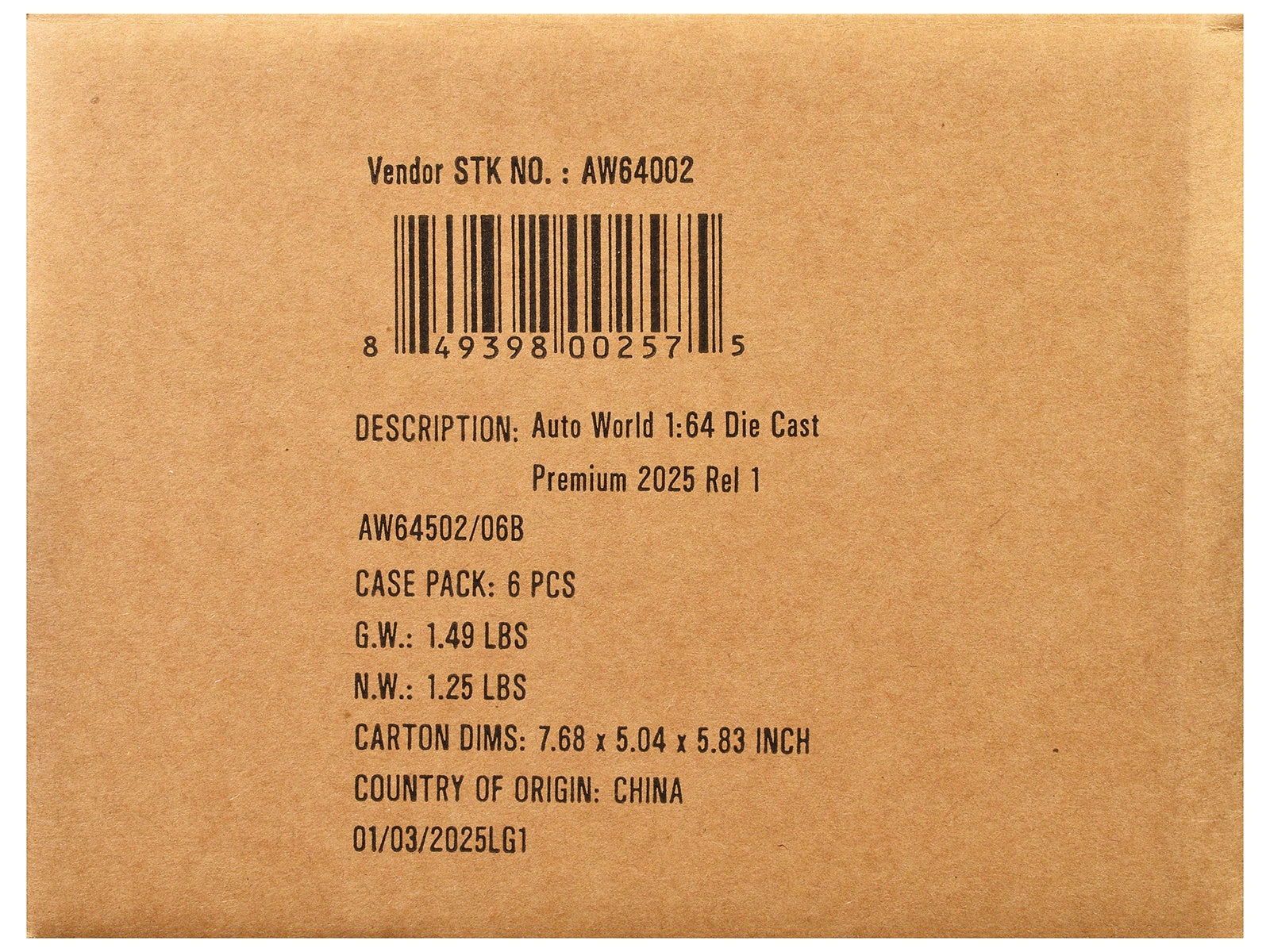 Auto World Premium 2025 Release 1 Set B of 6 pieces 1/64 Diecast Model Cars by Auto World