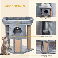 Cat Tree, Small Cat Tower with Perch, Scratching Post, Cat Condo, Toy Ball for Kitty, Indoor Use, Grey