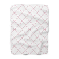 Three Bees Trellis Bow Cozy Sherpa Fleece Blanket - Pink - BIG FRENCHIES