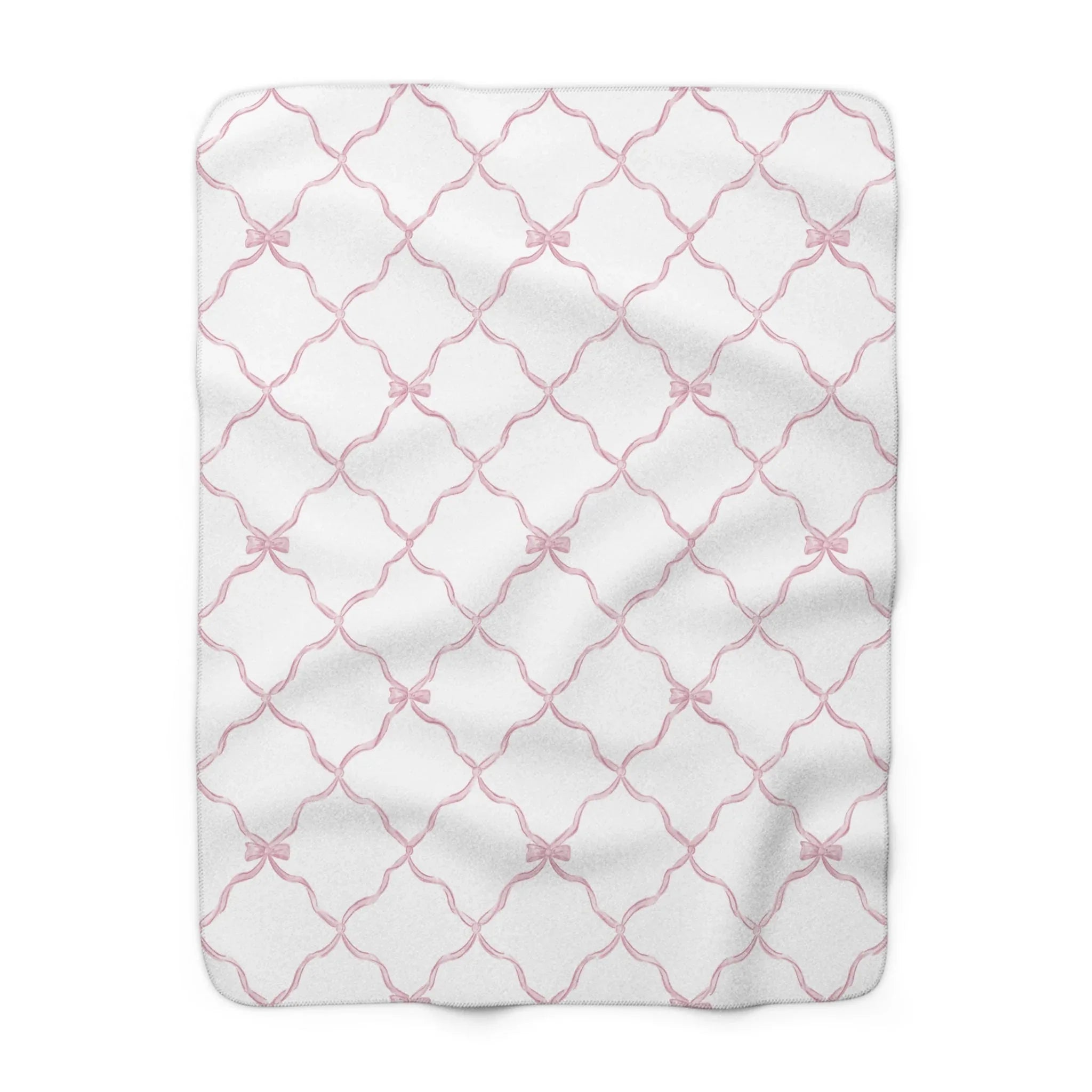 Three Bees Trellis Bow Cozy Sherpa Fleece Blanket - Pink - BIG FRENCHIES