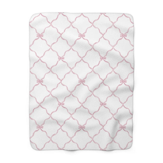 Three Bees Trellis Bow Cozy Sherpa Fleece Blanket - Pink - BIG FRENCHIES