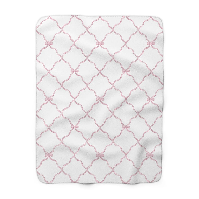 Three Bees Trellis Bow Cozy Sherpa Fleece Blanket - Pink - BIG FRENCHIES